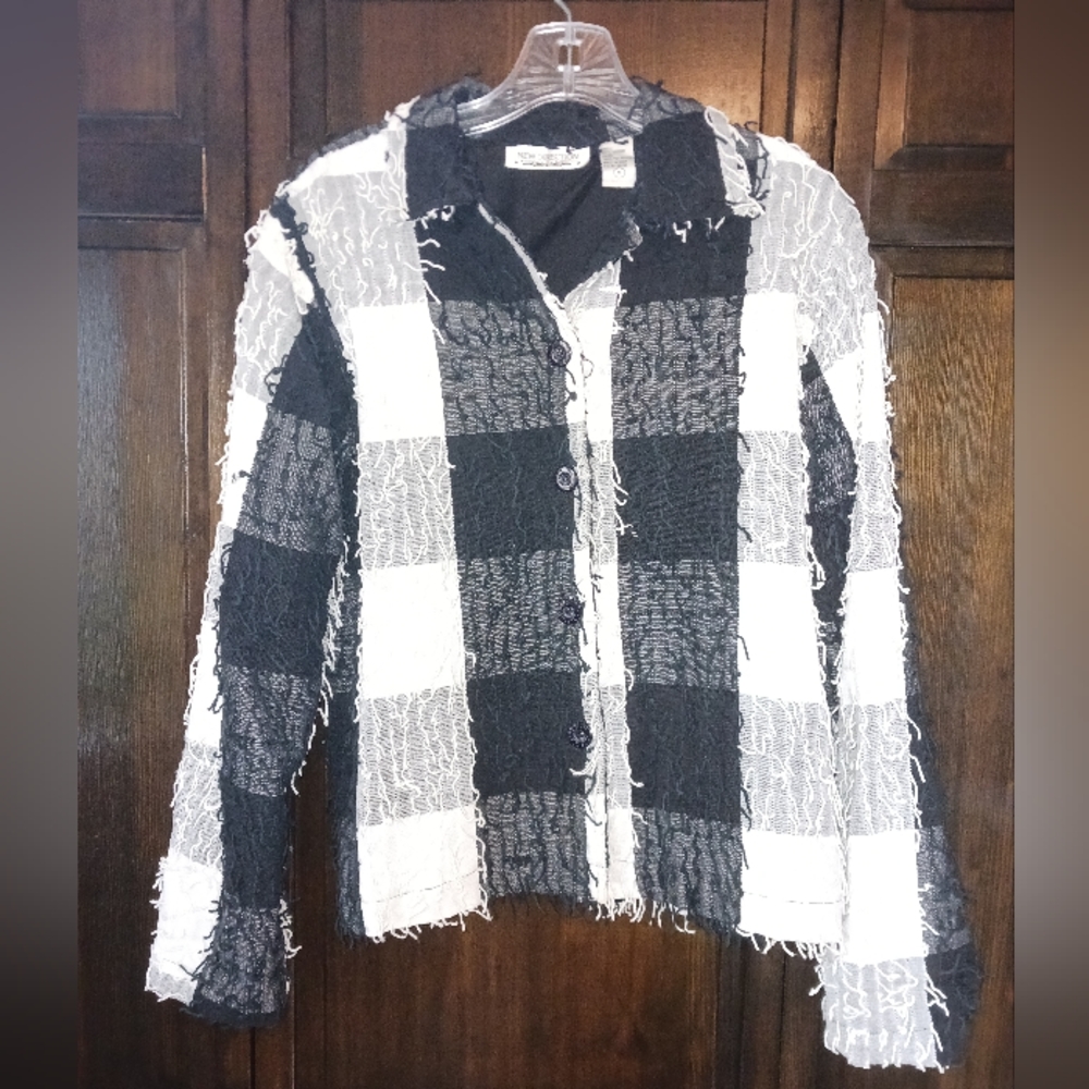 Women's shirt, black and white, New Direction, medium, lined.